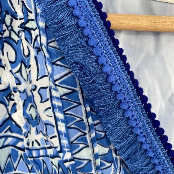 Vineyard Vines Tank Blue White Cay Scarf Print Nautical V-Neck Fringe Coastal XS - Picture 5 of 9